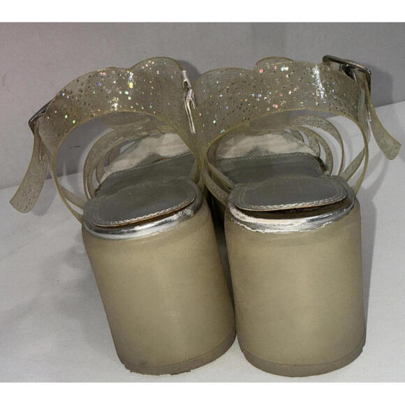 Asos Chunky Y2K 90s Clear Silver Glitter Platform Jelly Heel Clogs Sandals 7 - Picture 7 of 14